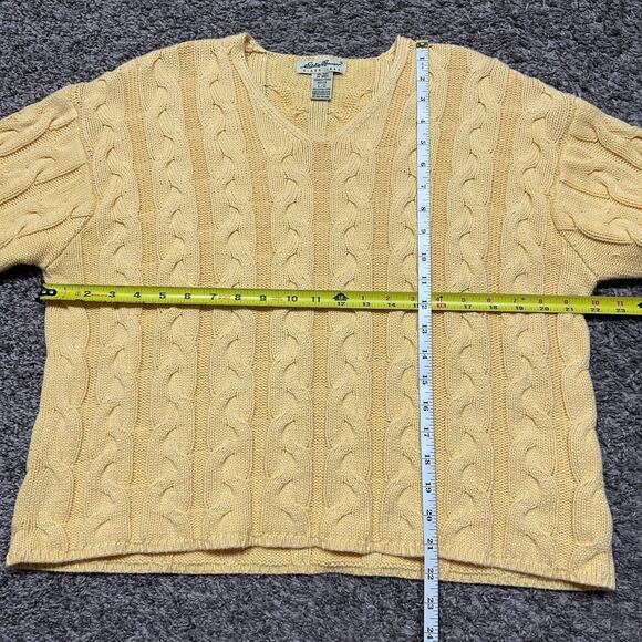 Vintage Cable Knit Sweater Eddie Bauer Petite Large Butter Yellow y2k - Picture 3 of 6